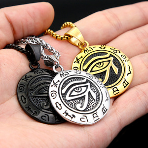 Yunnique – pendentif œil porte-bonheur en acier inoxydable pour hommes, collier Hip Hop, style turc, bijoux à la mode, cadeau pour hommes, Design géométrique - Product Image 4