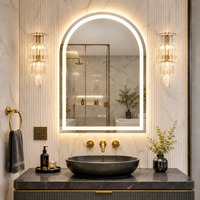 Miroir de Maquillage Mural LED Dimmable Anti-buée à 3 Couleurs avec Interrupteur Tactile, Fabrication Directe Usine, pour Salle de Bain, Forme Arche