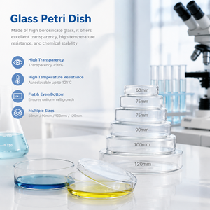 Boîte de Pétri en verre borosilicate épais Degao, autoclavable, 60 mm, 75 mm, 90 mm, 100 mm, 120 mm, pour culture cellulaire et bactérienne en laboratoire - Product Image 2