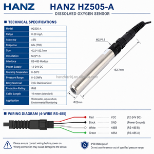 เซ็นเซอร์วัดออกซิเจนละลายน้ำแบบออปติคอล HANZ HZ505-A RS485 Modbus ODO Probe 0-200% ความอิ่มตัวของออกซิเจน ระบบเพาะเลี้ยงสัตว์น้ำขนาดใหญ่ RAS - Product Image 2