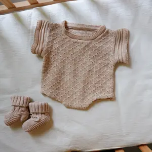 CHEER nouveau-né Crochet modèles infantile pull bébé sweat barboteuse vêtements personnalisé à manches courtes tricots bébé tricot pull