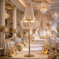 Lampes de sol en cristal luxueuses avec perles, éclairage d'ambiance LED, décorations pour allées de mariage, banquets et événements