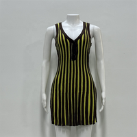 Summer Fashion Lady Color Blocking Striped Sleeveless Bodycon Sexy Hot Mini Knit Sweater Dress Women