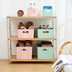 Plastic <b>Rectangular</b> <b>Storage</b> <b>Basket</b> Matcha Green Fresh Pink No Lid Desktop Kitchen Bathroom <b>Storage</b> Box Stripe Pattern - Product Image 1