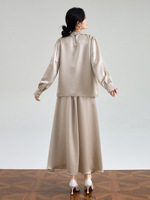 Chemise à manches longues en satin de qualité supérieure en tissu acétate teinté blanc clair, col montant décontracté, robe de costume pour femmes, biais à 45 degrés