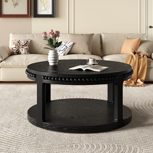 Solid Wood Round Coffee <b>Table</b> 31.5 Inch 2 Tier With Storage Shelf Modern Design Living Room Furniture - Product Image 4