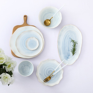 Juego de Vajilla Moderno y Lujoso de Cerámica Sostenible con Diseño de Mármol, Plato Redondo de Porcelana para Bodas, Novedad 2024 - Product Image 5