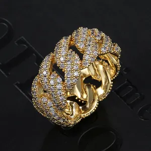 Cincin Cabang Kuba CZ Klasik HIP Hop, Cincin Emas Perak Warna Es Keluar Zirkon Pesona untuk Pria Wanita Perhiasan Ukuran 8-10