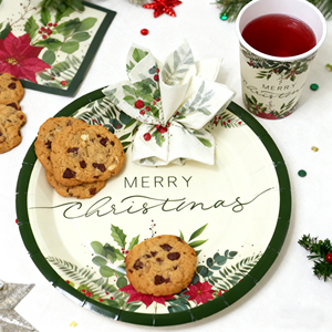 Kits de fournitures de fête jetables en gros, gobelets, assiettes, serviettes en papier compostables personnalisés imprimés, ensemble de <span class=keywords><strong>vaisselle</strong></span> en papier floral pour Noël - Product Image 4