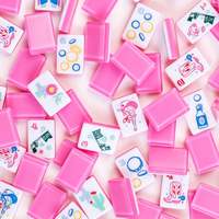 Tuiles de Mahjong Personnalisées de Luxe Modernes en Acrylique et Mélamine Miss Cowgirl, Dos Rose Vif Transparent, Ensemble Américain 3 Couches
