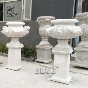 BLVE Classique Extérieur Jardin Décoration Sculpté À La Main Pierre Naturelle Pots De Fleurs Blanc <span class=keywords><strong>Marbre</strong></span> Planteur <span class=keywords><strong>Pot</strong></span> Vase - Product Image 2