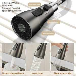 <span class=keywords><strong>Robinet</strong></span> de cuisine rétractable chaud/froid gris anthracite électroplaqué tout cuivre avec commande par bouton-poussoir et cartouche céramique simple - Product Image 4