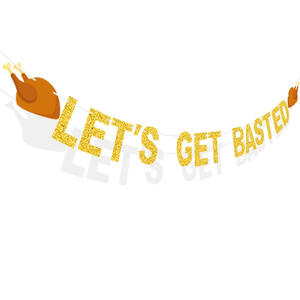 Decoración de fiesta de Acción de Gracias Bandera de cuerda pierna de pollo LET'S GET BASTED guirnalda de purpurina - Product Image 5