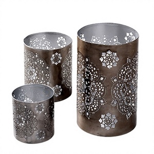 Elegant Metal Cylinder Lanterns With Die Cut Floral Pattern For Home Part Festive Season Decoration - Product Image 1