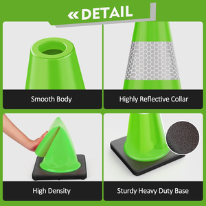 Cônes de signalisation routière CITICITY de 18 pouces avec base lestée noire, cônes de signalisation routière verts en PVC avec col réfléchissant haute visibilité - Product Image 4