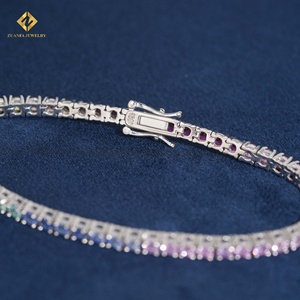 ZUANFA JEWELRY Tennis Bracelet <b>Rainbow</b> Color Corundum 925 Silver Women's Classic 3MM Round Brilliant Cut Bracelets - Product Image 2