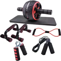 Set completo de 7 piezas para entrenamiento abdominal con soporte para flexiones, rueda abdominal, mini colchoneta, banda de resistencia, cuerda para saltar y agarrador de mano - Fortalece el core
