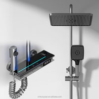 Ensemble de douche mural thermostatique en laiton de 12 pouces avec LED, finition nickel, design ferme, mitigeur chaud/froid à poignée unique, jet, pour appartement