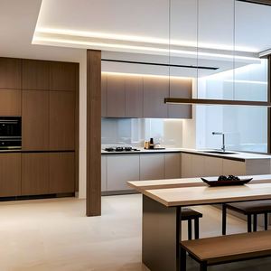 Contemporary Modern Plywood Melamine <b>Board</b> Kitchen Cabinet Island Design <b>for</b> Apartment Mall Dining Includes Faucet Accessories - Product Image 2