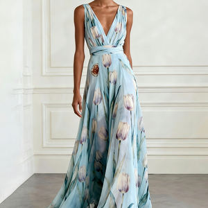 Fabricante de Ropa con Logotipo Personalizado, Vestidos Casuales Estampados, Vestido Largo Floral de Moda para Mujer, Vestido de Novia - Product Image 1