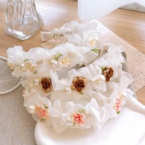 عصابة رأس شبكية من الدانتيل مع زهرة الياسمين، إكسسوار شعر للربيع والصيف، غطاء رأس نسائي - Product Image 1