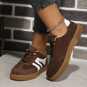 Zapatillas Retro de <span class=keywords><strong>Mujer</strong></span> con Punta en T, Clásicas de Gamuza con Contraste, Zapatos Planos Casuales de Caña Baja para Caminar - Product Image 2