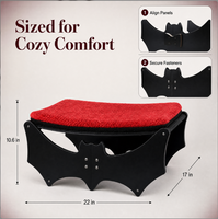 Lit pour chat en bois en forme de chauve-souris gothique avec coussin en peluche et tapis à gratter en sisal pour la collection d'animaux d'Halloween