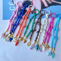 Porte-clés tendance JS en corde tressée style bohème, breloques personnalisées colorées, mini-pendentifs poisson, cerise, coquillage, conque, porte-clés multifonction en gros