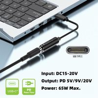 Kabel Charger Jack DC Smart Input Female Barrel 4.5x3.0mm ke USB-C untuk Laptop dan Ponsel dengan PD 9V 15V 20V 65W 3.25A