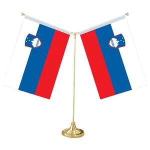 Drapeau de table miniature en forme de Y personnalisable, drapeau de la Slovénie imprimé numériquement avec base en métal pour la décoration - Product Image 1