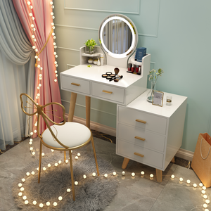 Ensemble de <span class=keywords><strong>Commode</strong></span> Scandinave Moderne de Luxe pour Chambre à Coucher avec Miroir Lumineux, <span class=keywords><strong>Tiroir</strong></span>, Mobilier de Coiffure Design pour Petit Appartement, Maquillage, Abordable - Product Image 1