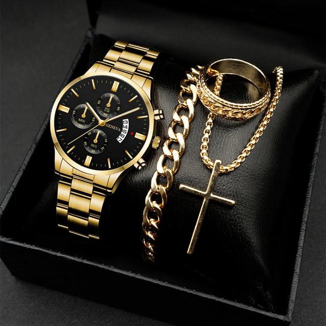 LP15 Wholesale Business Cross-Border Combination Set Popular Classic Men's Sports Zinc Alloy Band Watch with Calendar Dial
