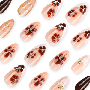 Diseño de Uñas Francesas Marrón <span class=keywords><strong>Dorado</strong></span>, Estilo Almendrado Brillante <span class=keywords><strong>con</strong></span> Acentos Florales, <span class=keywords><strong>Manicura</strong></span> para Salón, Bodas, Fiestas, Eventos, Uñas de Moda 4552 - Product Image 3