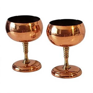 Verres à vin en cuivre massif, verres à vin rouge à pied en métal, lot de 2 pour cocktails, bar, vaisselle de service - Product Image 1