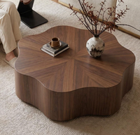 Table basse moderne en bois rotative en forme de fleur pour salon, ensemble de tables basses vintage en noyer avec tables d'appoint papillon