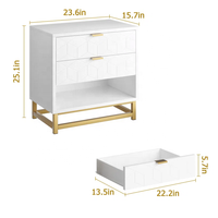 Table de chevet petite Table de chevet avec cadre doré Table d'appoint avec 3 tiroirs pour chambre à coucher Table de nuit blanche Meubles de chevet