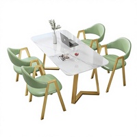 Ensemble de salle à manger moderne en pierre avec table dorée et 4 chaises en métal pour 4 personnes - Vente en gros