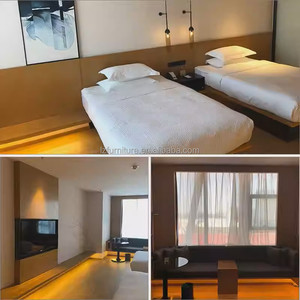 Cost-effective Hotel Bedroom Furniture Twin Room Sets <b>Solid</b> <b>Wooden</b> Bed Frame With Nightstands Side Table <b>Desk</b> TV Unit & Wardrobe - Product Image 3