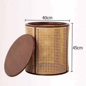 Mesa Auxiliar Redonda de Ratán con Almacenamiento, Color Madera Natural, Mesa de Centro para Sala de Estar, Mesa Auxiliar para Sofá, Taburete para Dormitorio - Product Image 3