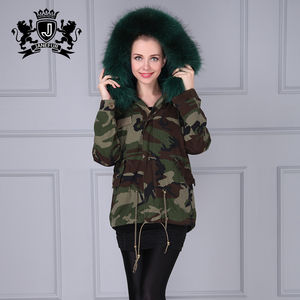 Mujeres camuflaje moda invierno desgaste, piel real del mapache collares desgaste estilo Faux fur Jacket - Product Image 5