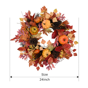 Corona Decorativa de Otoño de 24 Pulgadas de Buena Calidad, Corona de Piñas para Puerta, Decoración para el Hogar - Product Image 1