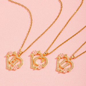 Collier avec pendentif en forme de cœur avec initiale de l'alphabet A-Z, couleur or, cuivre, fleur rose, strass, bijoux pour femmes, <span class=keywords><strong>cadeau</strong></span>, vente en gros - Product Image 5