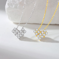 Collier flottant en moissanite GRA VVS micro-pavée 2,5 mm, forme cœur pixel créative et déformable, bijoux en argent 925 plaqué or