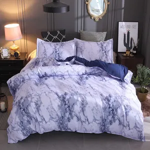 Bettwäsche-Sets aus 100% Polyester-Blau-Marmor im europäischen Stil mit Reiß verschluss