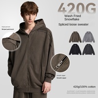 Sweat-shirt surdimensionné à col rond pour homme, personnalisé, 420 GSM, 100 % coton, lavage vintage, patchwork, streetwear, fabricant