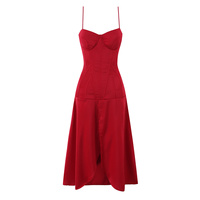 TAOP&ZA Nouvelle Collection Été 2026 - Robe sirène élégante mi-longue à fines bretelles, ajustée et cintrée à la taille avec fente 7903