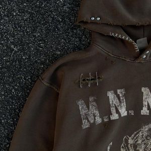 Custom Designer Acid <b>Wash</b> Hip Hop High Street Loose Fit Hooded Hoodies DTG <b>Screen</b> Print Pin Brown Hoodie - Product Image 3