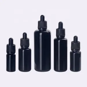 Botella de vidrio ultravioleta 100 ml 50 ml 30 ml 15 ml 10 ml botellas de aceite esencial de vidrio negro con pipeta cuentagotas a prueba de niños