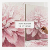 Peintures et arts muraux en gros, grand format, faits à la main, sur toile carrée, motif floral pivoine, rose texturé, encadrés et prêts à accrocher, pour chambre à coucher