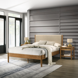 Ensemble de chambre à coucher Vichy en bois d'hévéa, 3 pièces, lit plateforme avec deux tables de chevet, taille Queen - Product Image 2